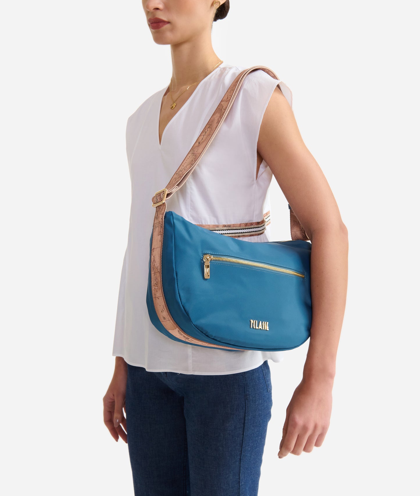 Breeze Nylon tracolla a mezzaluna grande Blu Pacifico Alviero Martini