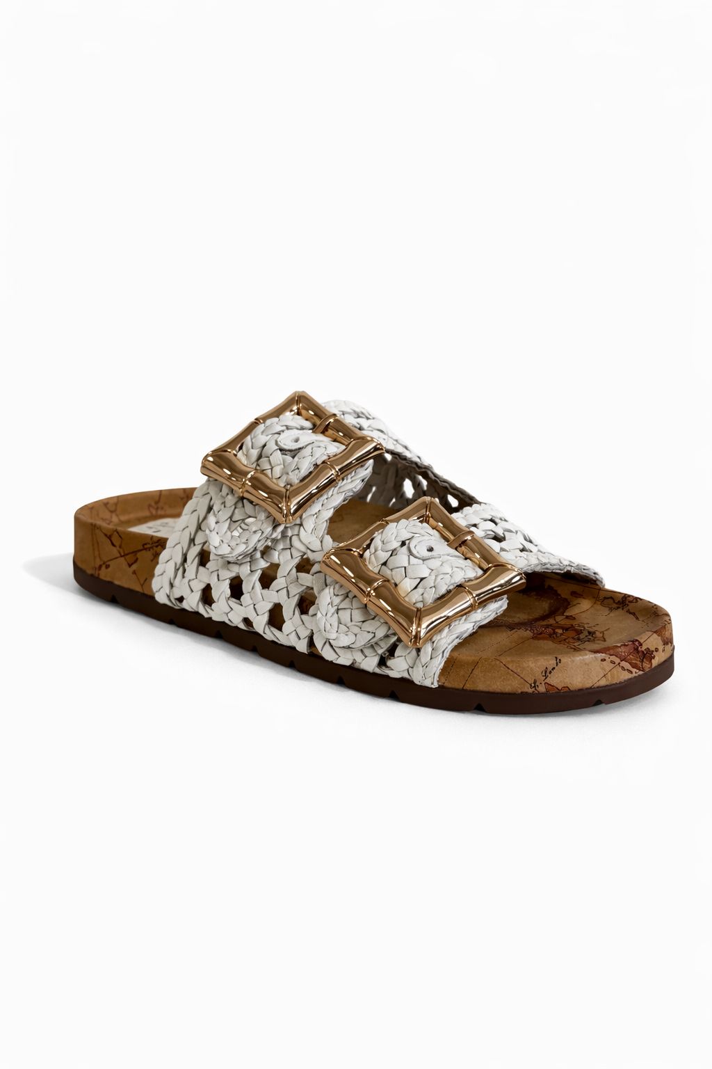 Ciabatta donna Alviero Martini intrecciata bianca con maxi fibbie
