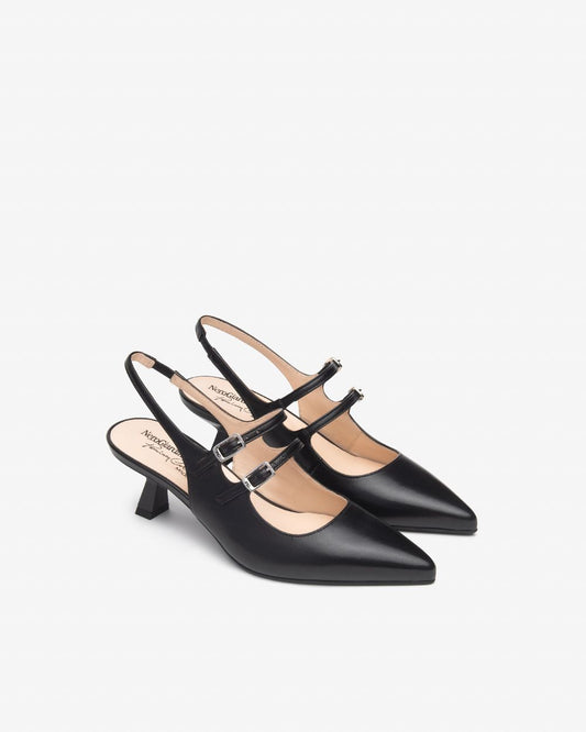 E615410DE_100 Sling-Back Donna in Pelle NeroGiardini