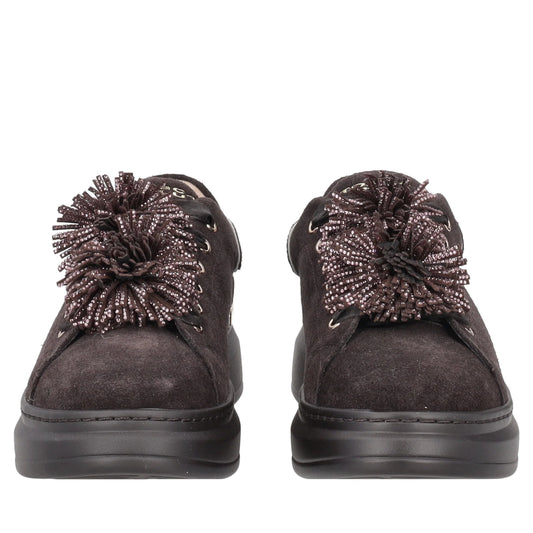 ToscaBlu Sneaker Luxe in suede con pompon strass colore testa di moro