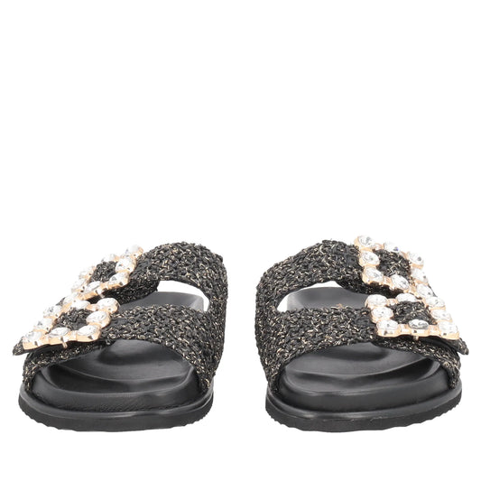 Sandalo Tenerife in raffia con fibbie colore nero Tosca Blu
