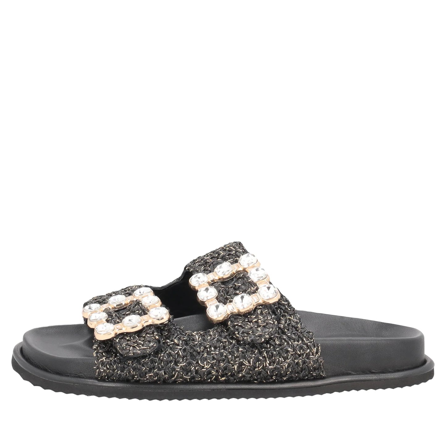 Sandalo Tenerife in raffia con fibbie colore nero Tosca Blu