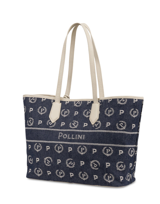 Pollini Shopping Bag Heritage Marina In Denim Blu/avorio