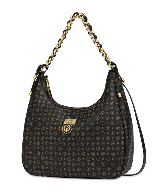 Pollini Linea Heritage Hobo Bag Heritage Logo Classic Nero/nero