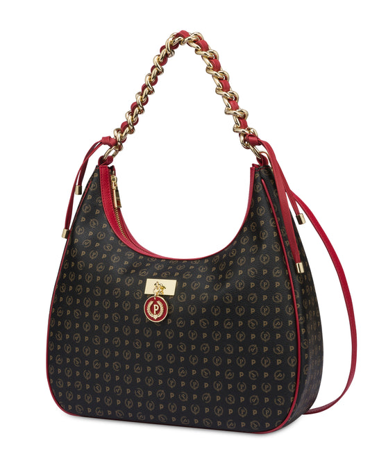 Pollini Linea Heritage Hobo Bag Heritage Logo Classic Nero/lacca