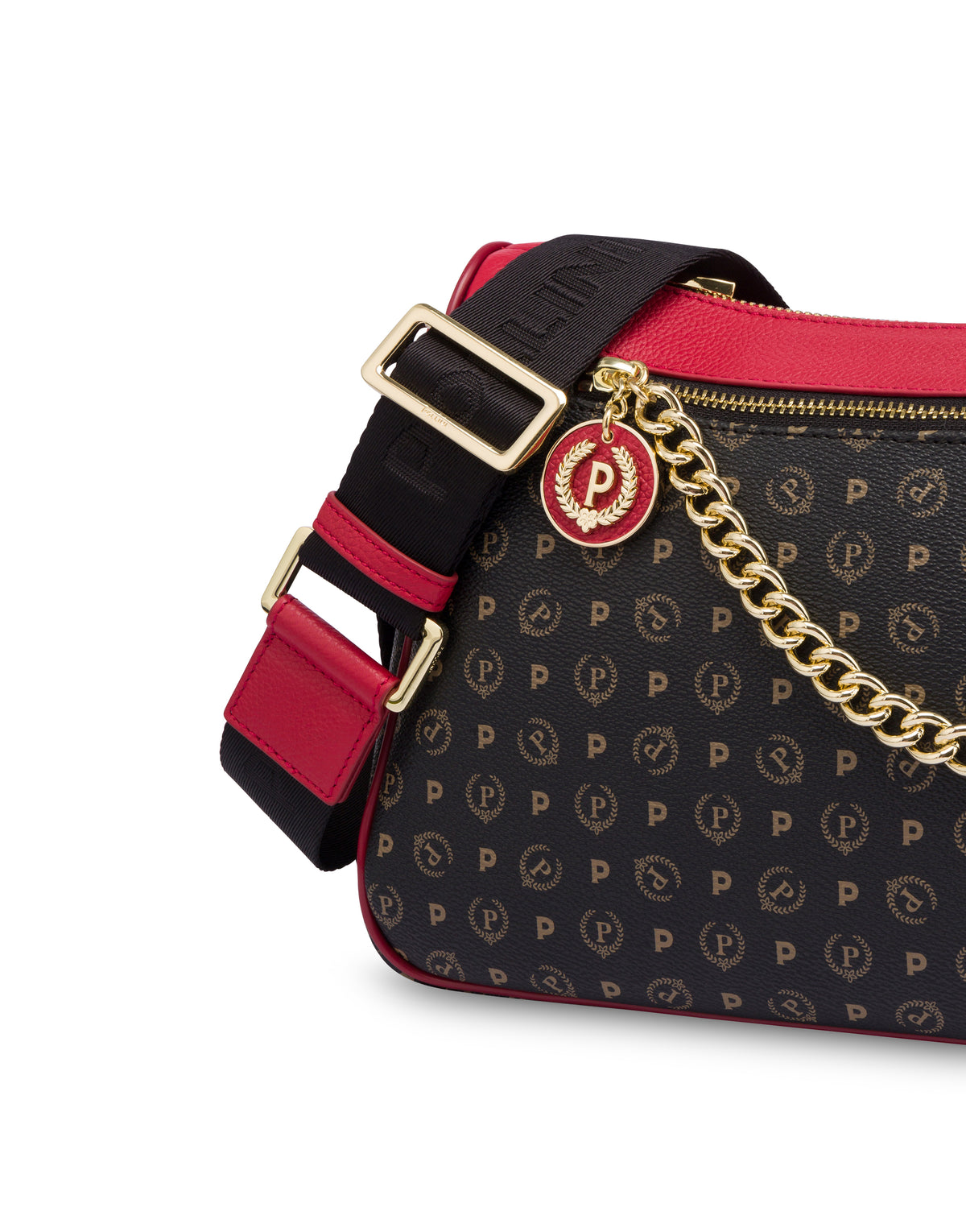 Pollini Linea Heritage Borsa A Tracolla In Pvc Heritage Logo Classic Nero/lacca