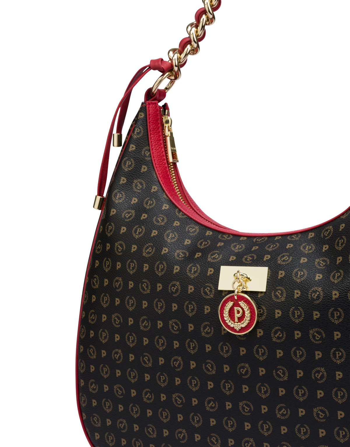 Pollini Linea Heritage Hobo Bag Heritage Logo Classic Nero/lacca