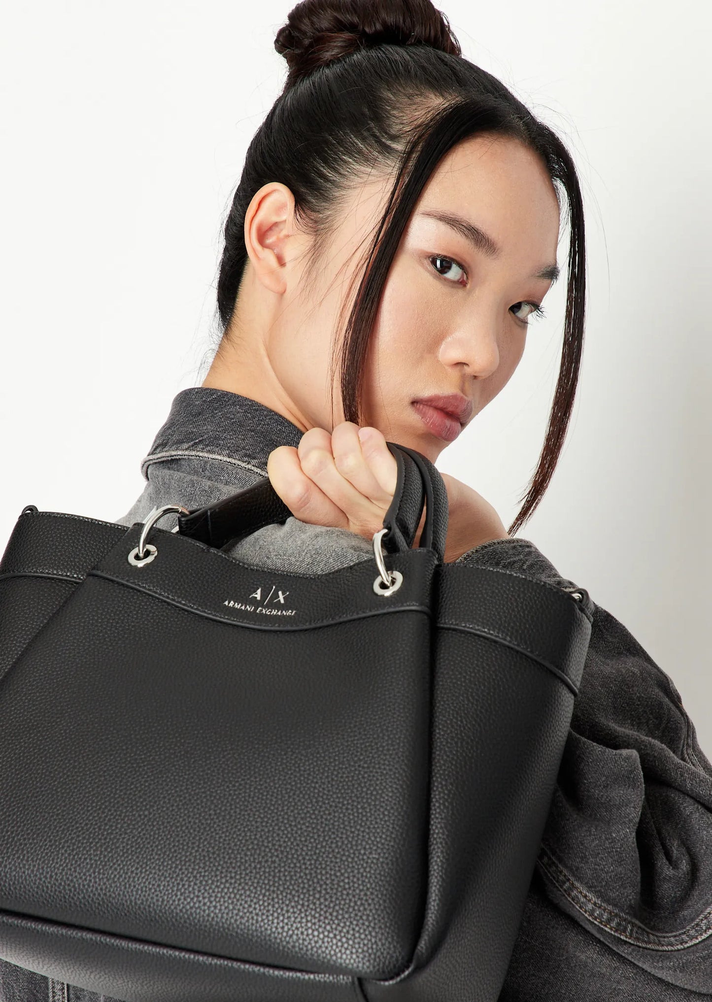 Borsa shopper sagomata media con doppi manici