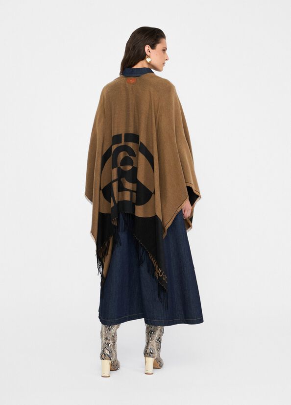Poncho con logo e frange