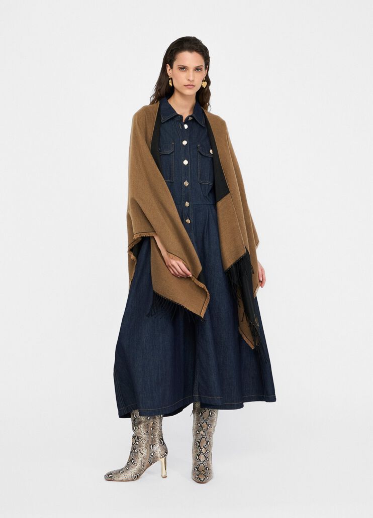 Poncho con logo e frange