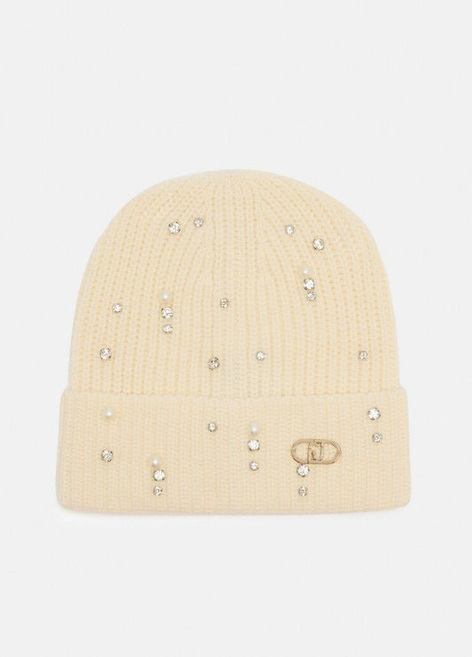 Berretto con strass e perle