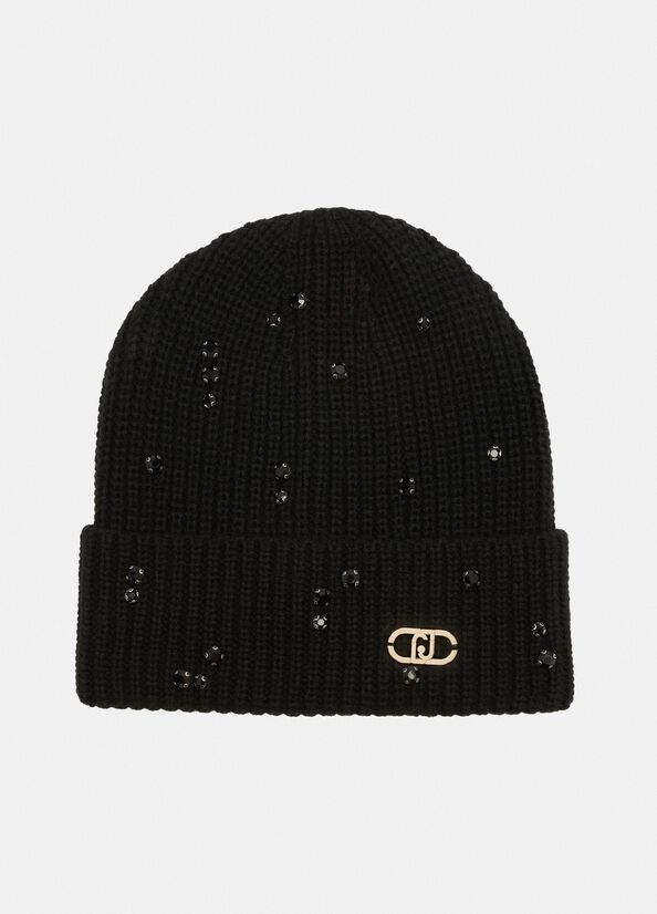 Berretto con strass e perle