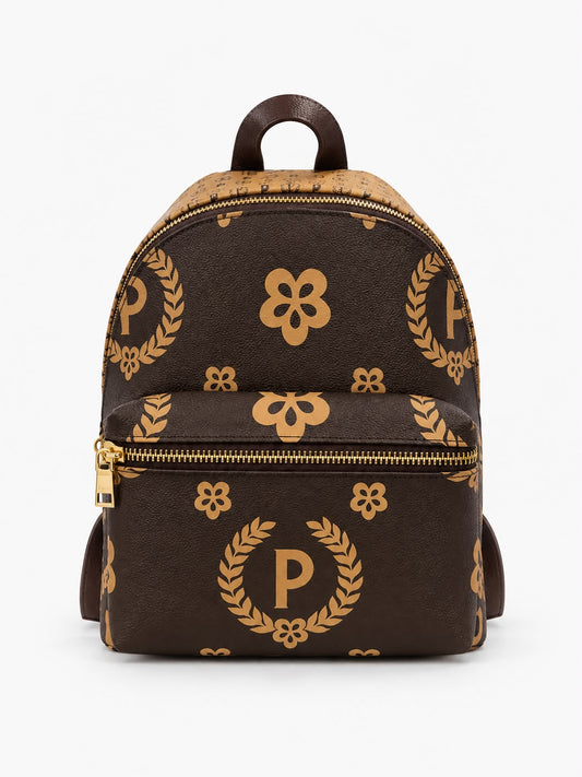 Pollini Zaino Heritage con Maxi Logo Marrone/Crema