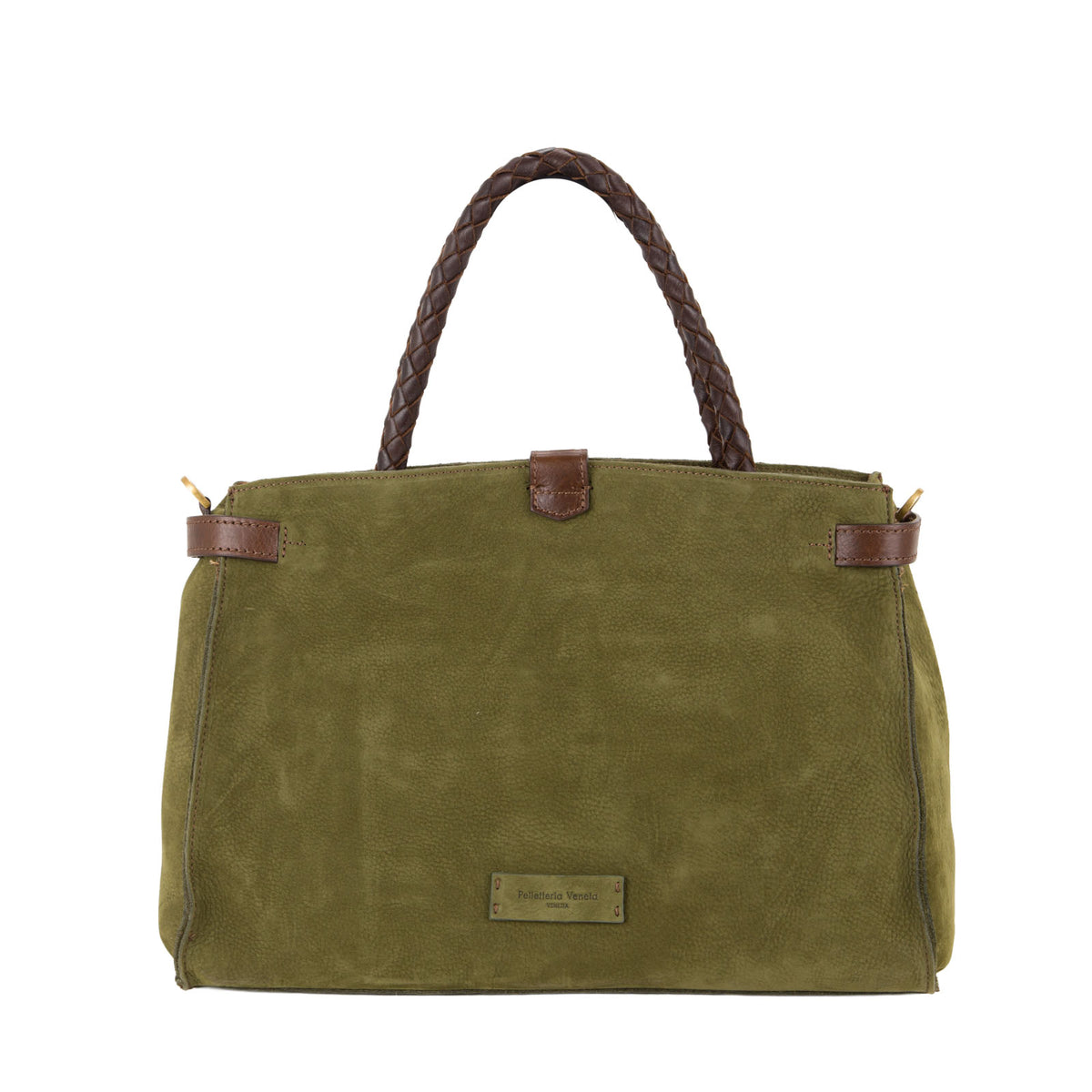 Bauletto in nabuk da donna con manici intrecciati NB26500 Pelletteria Veneta