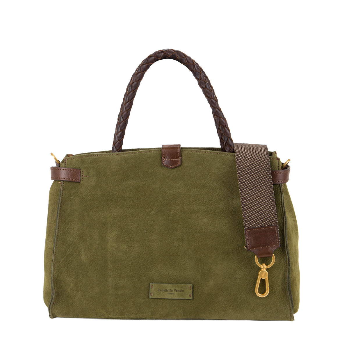 Bauletto in nabuk da donna con manici intrecciati NB26500 Pelletteria Veneta