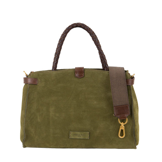 Bauletto in nabuk da donna con manici intrecciati NB26500 Pelletteria Veneta