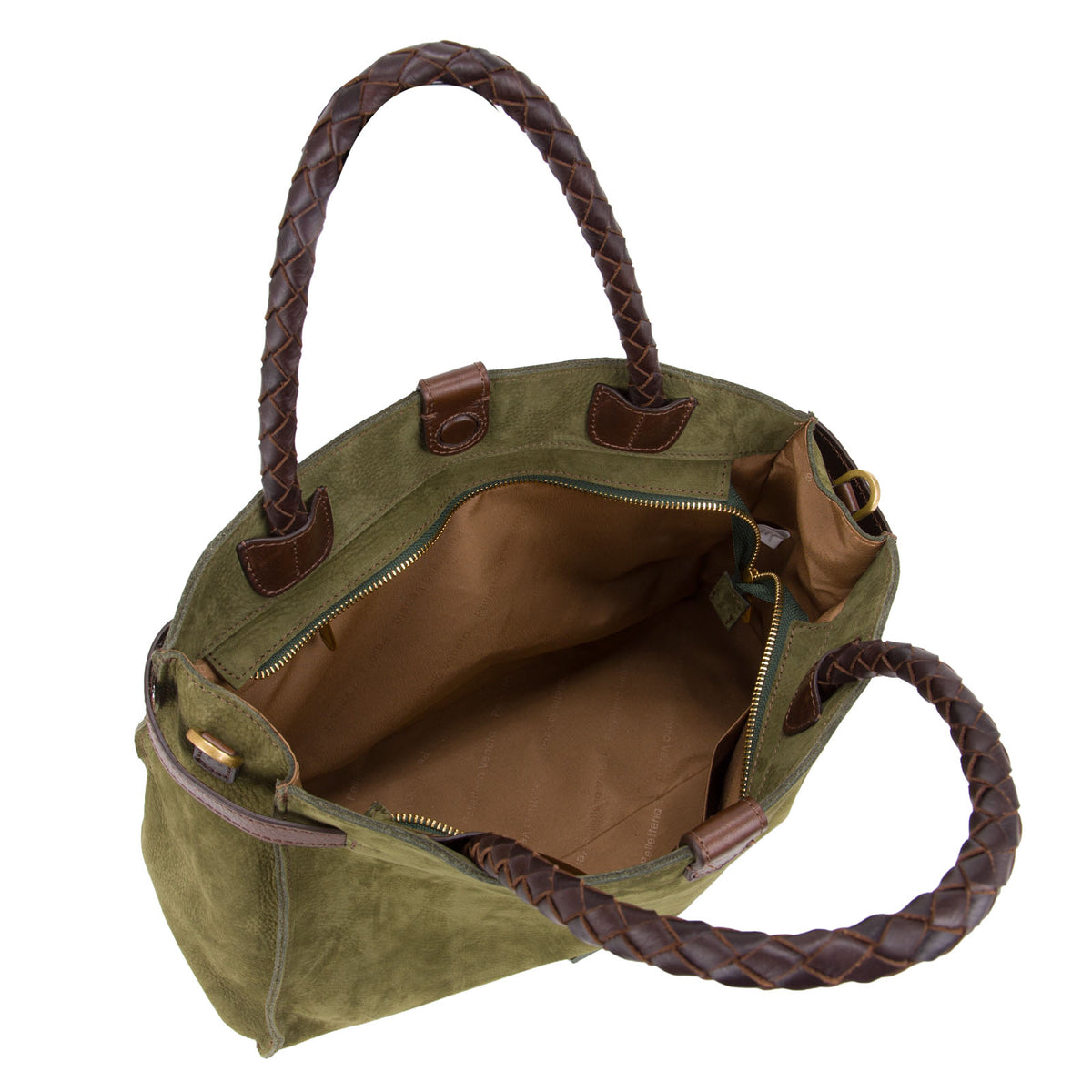 Bauletto in nabuk da donna con manici intrecciati NB26500 Pelletteria Veneta