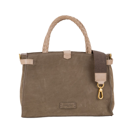 Bauletto in nabuk da donna con manici intrecciati NB26500 Pelletteria Veneta