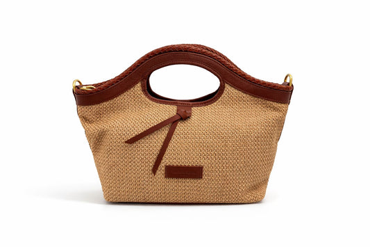 Borsa a Mano 'Rigadin' in Pelle e Rafia Cuoio - Pelletteria Veneta