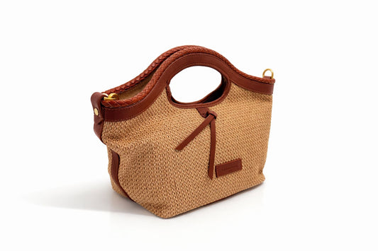 Borsa a Mano 'Rigadin' in Pelle e Rafia Cuoio - Pelletteria Veneta