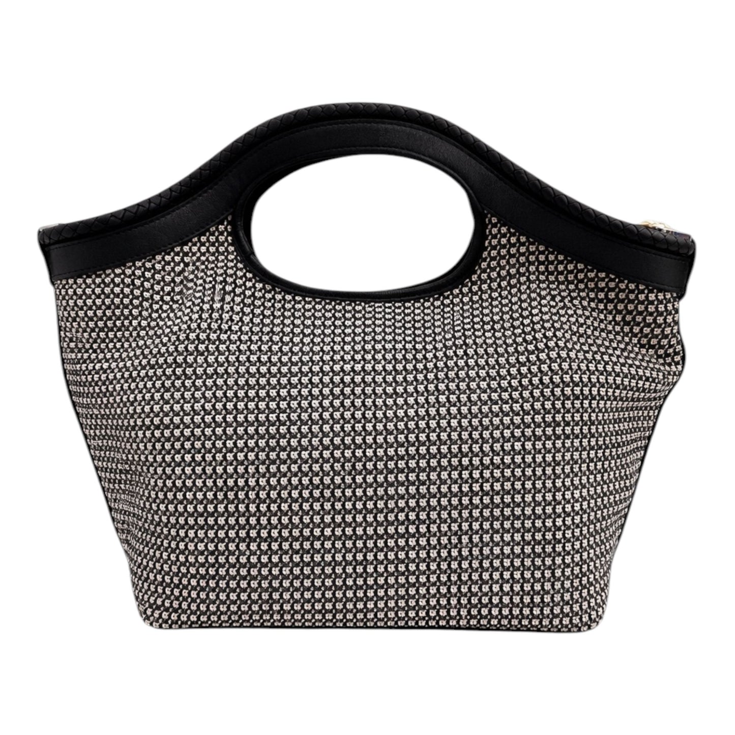 Borsa a Mano 'Rigadin' in Pelle e rafia intrecciata Nero/bianco - Pelletteria Veneta