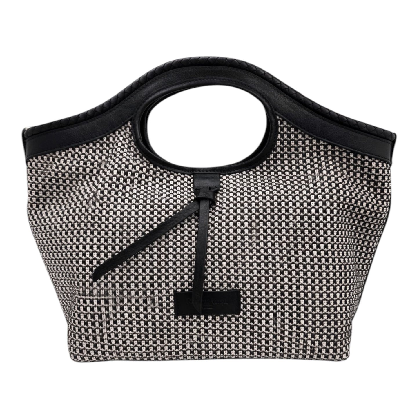 Borsa a Mano 'Rigadin' in Pelle e rafia intrecciata Nero/bianco - Pelletteria Veneta
