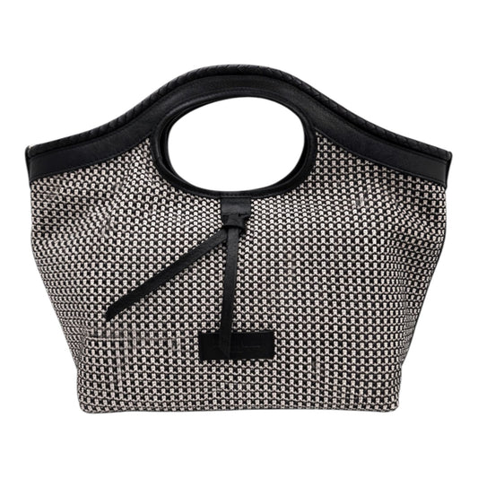Borsa a Mano 'Rigadin' in Pelle e rafia intrecciata Nero/bianco - Pelletteria Veneta