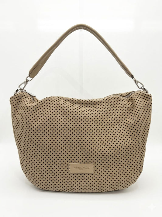 Borsa a Spalla 'Forello' in Nabuk Traforato Marmo - Pelletteria Veneta