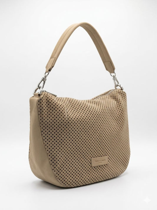 Borsa a Spalla 'Forello' in Nabuk Traforato Marmo - Pelletteria Veneta