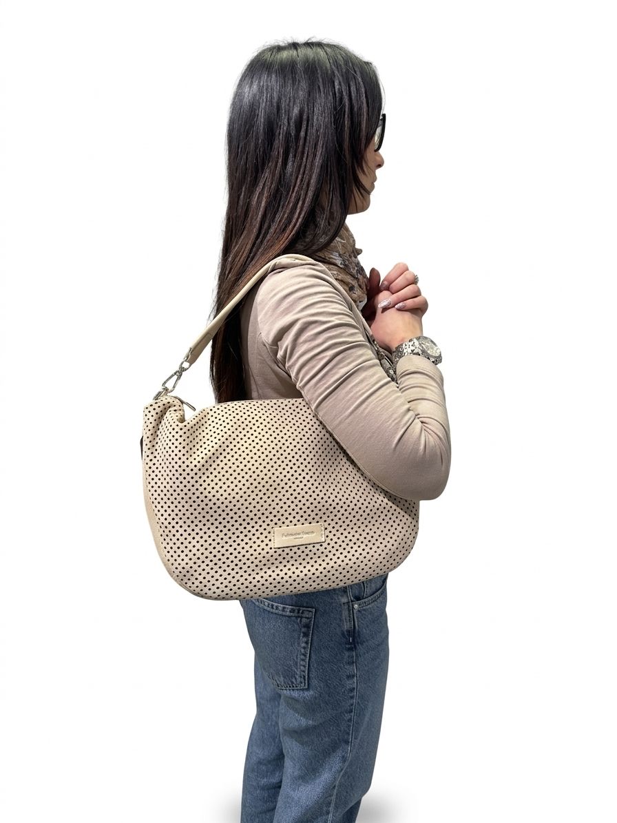 Borsa a Spalla 'Forello' in Nabuk Traforato Marmo - Pelletteria Veneta