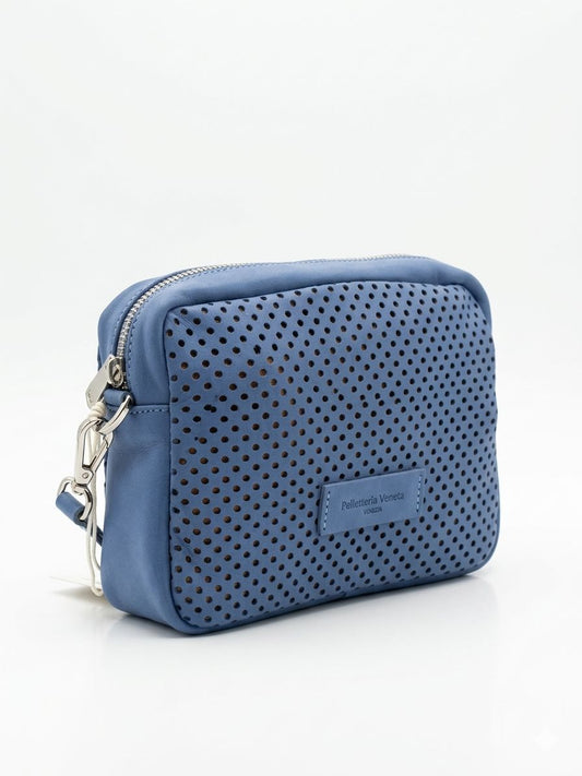 Borsa a Tracolla 'Forello' in Nabuk Traforato Cielo - Pelletteria Veneta