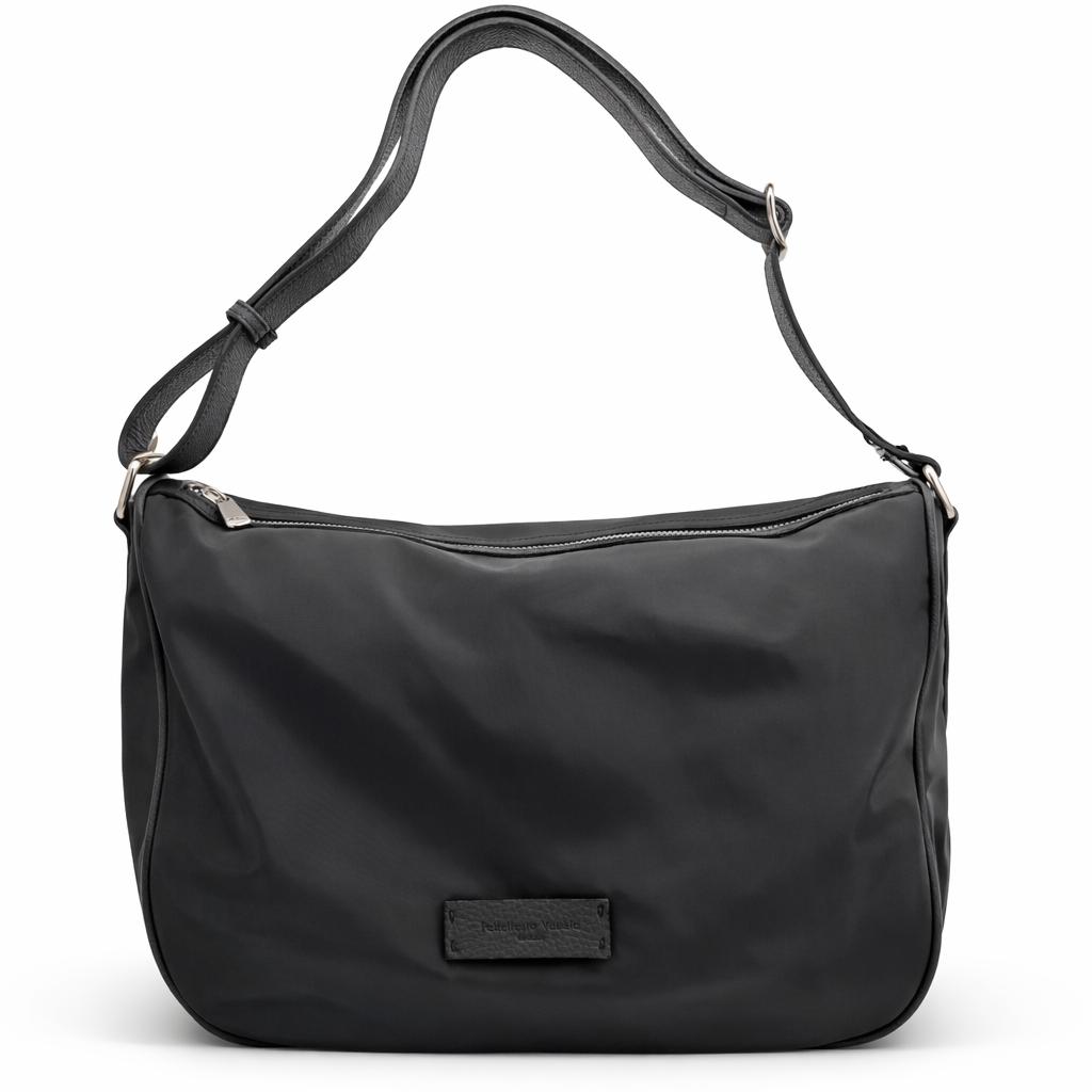 Borsa a Tracolla Grande 'Vela' in Nylon Nero - Pelletteria Veneta