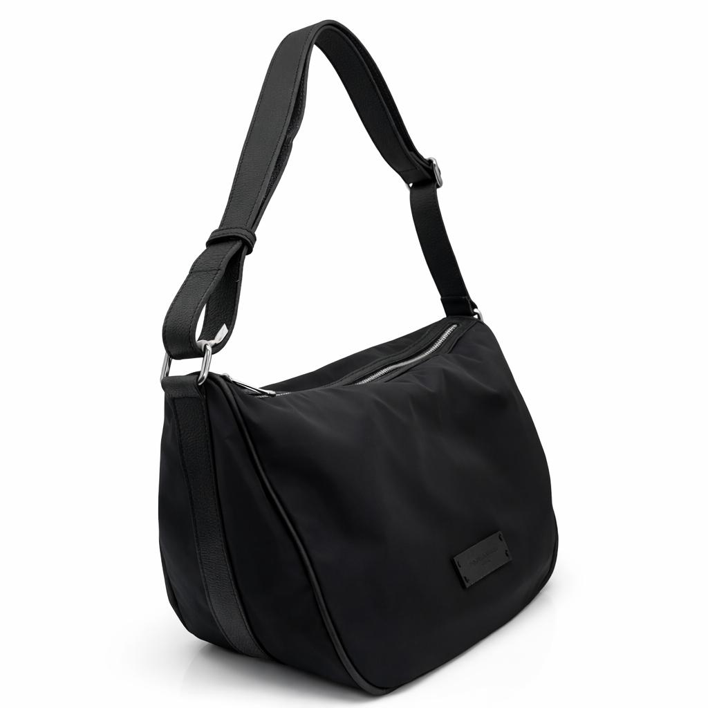 Borsa a Tracolla Grande 'Vela' in Nylon Nero - Pelletteria Veneta