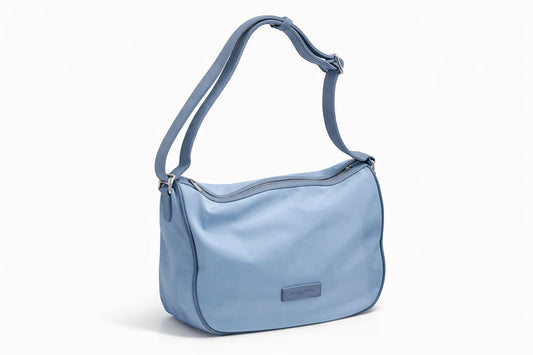 Borsa a Tracolla Grande 'Vela' in Nylon Azzurro - Pelletteria Veneta