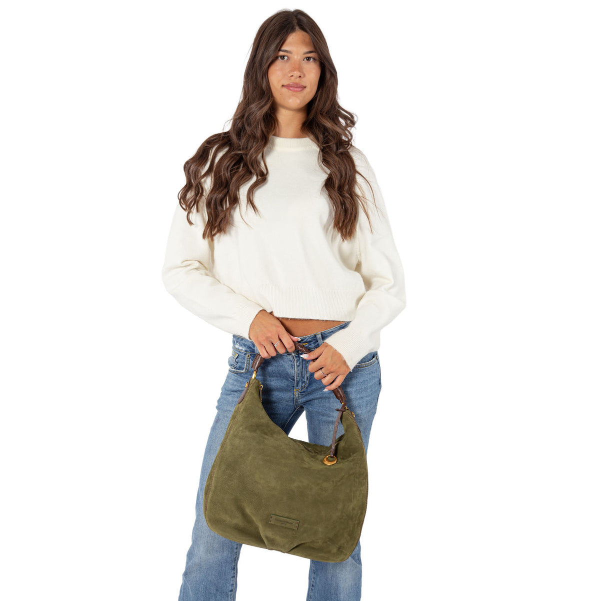 Borsa a spalla in nabuk da donna con manico intrecciati NB26502 Pelletteria Veneta