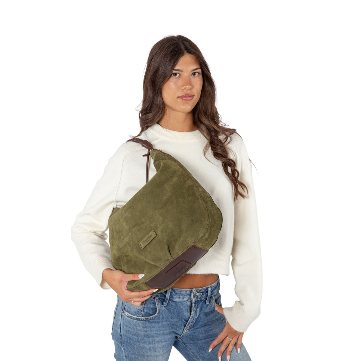 Borsa a spalla in nabuk da donna con manico intrecciati NB26502 Pelletteria Veneta