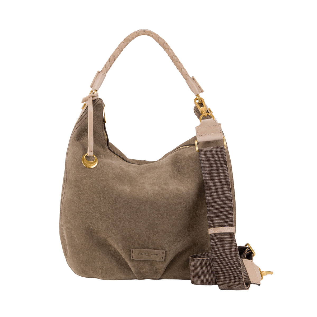 Borsa a spalla in nabuk da donna con manico intrecciati NB26502 Pelletteria Veneta