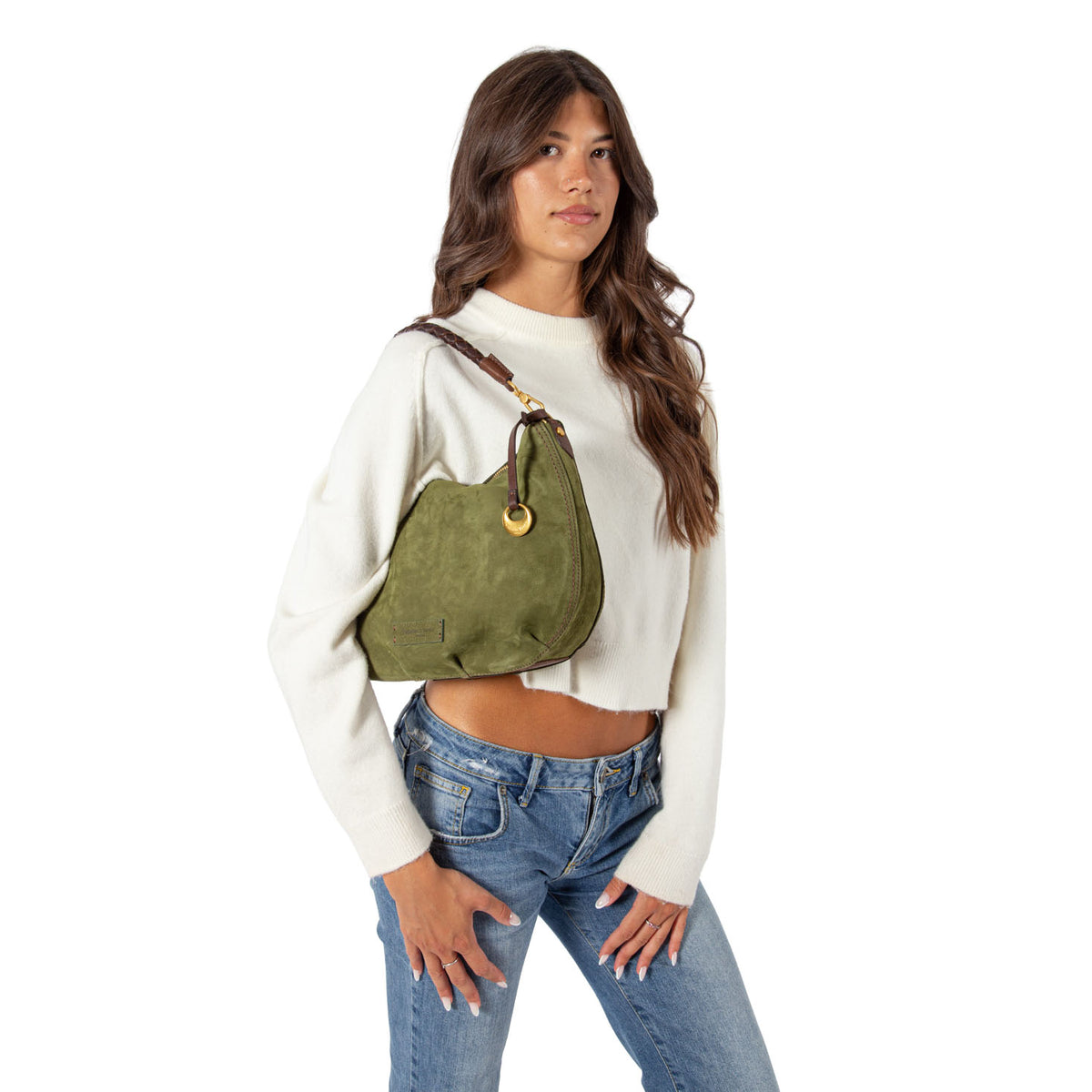 Borsa a spalla in nabuk da donna con manico intrecciati NB26503 Pelletteria Veneta