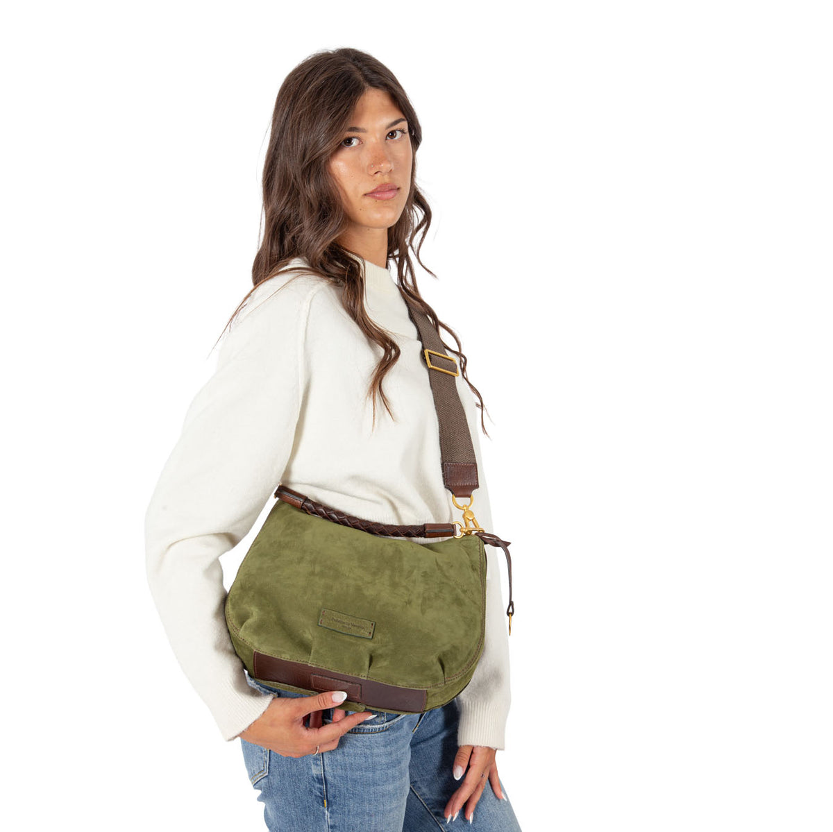 Borsa a spalla in nabuk da donna con manico intrecciati NB26503 Pelletteria Veneta