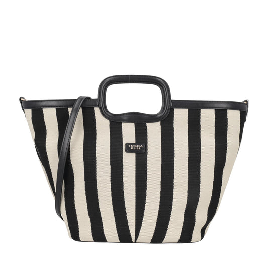 ToscaBlu  Borsa a mano grande Pantelleria a righe colore nero