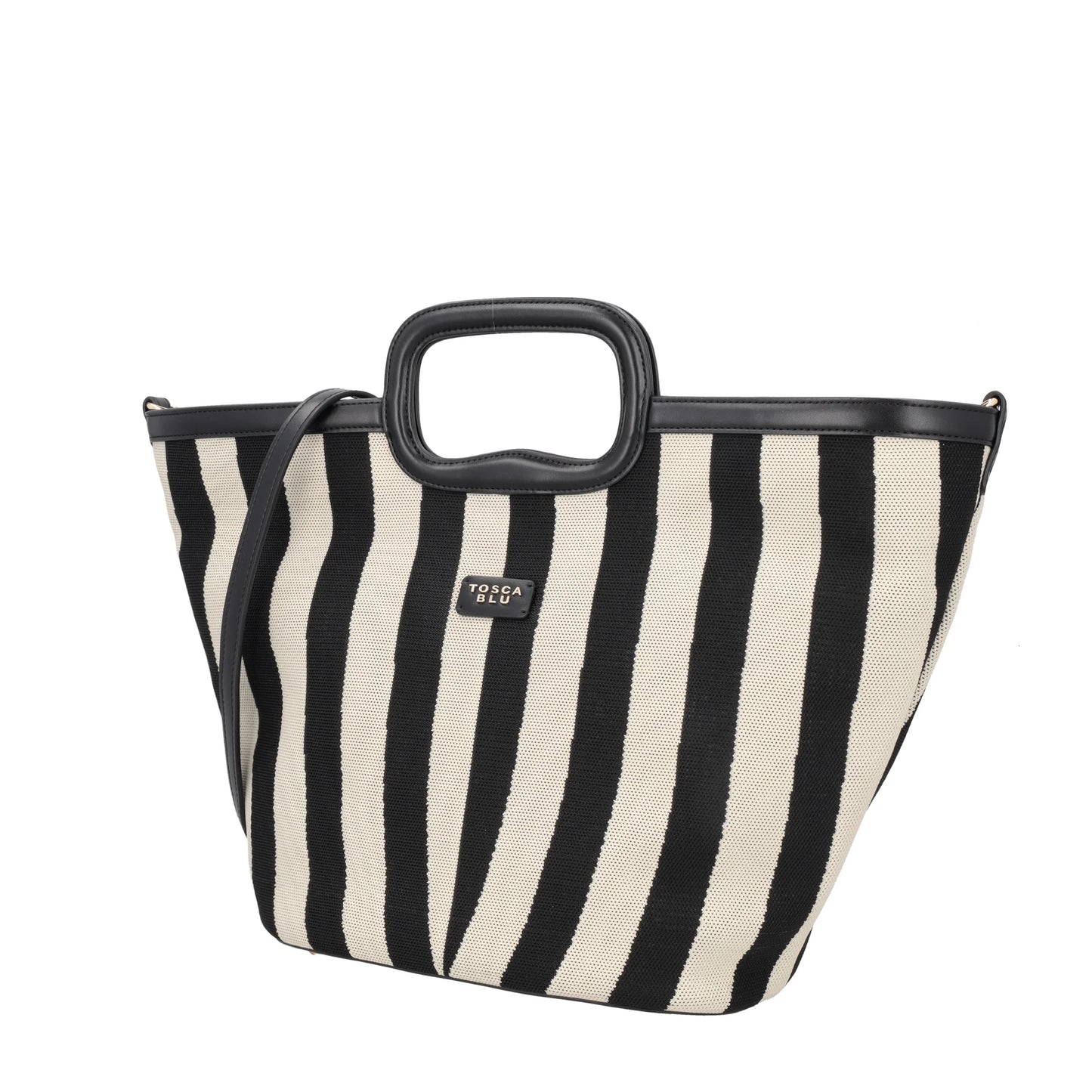 ToscaBlu  Borsa a mano grande Pantelleria a righe colore nero