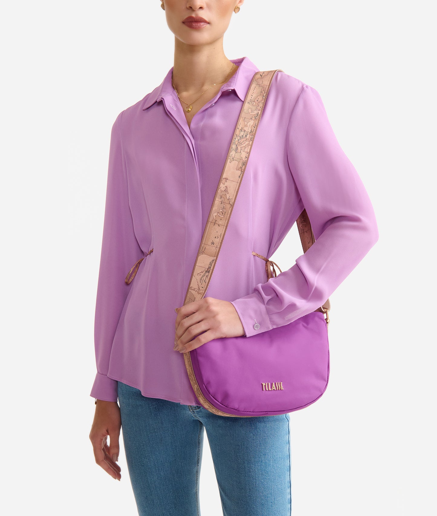 Breeze Nylon tracolla a mezzaluna piccola Viola Bougainville Alviero Martini