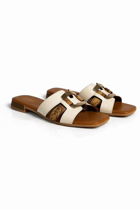 Ciabatta donna Alviero Martini 1ª Classe con fibbia in pelle color Seashell