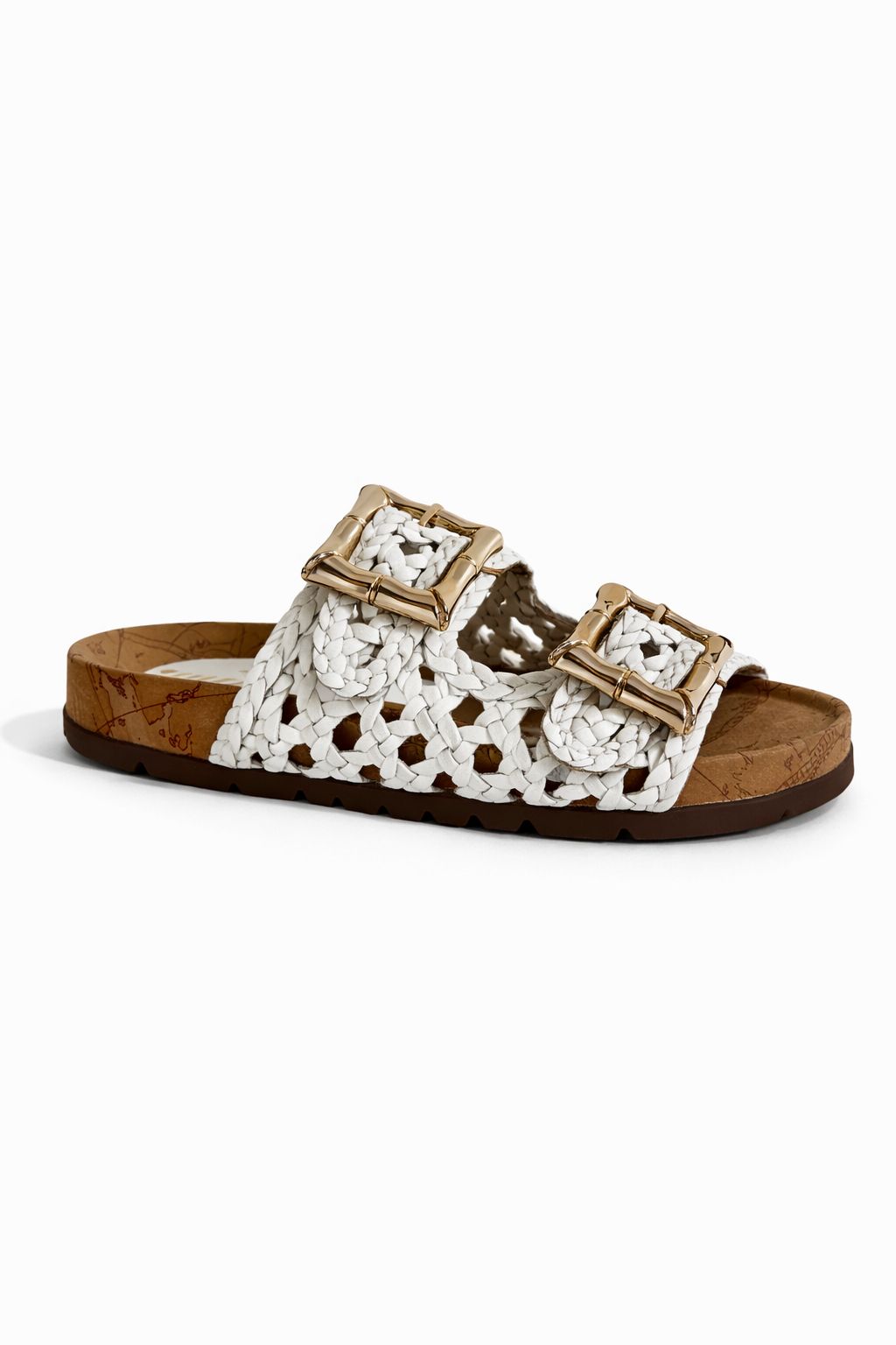 Ciabatta donna Alviero Martini intrecciata bianca con maxi fibbie