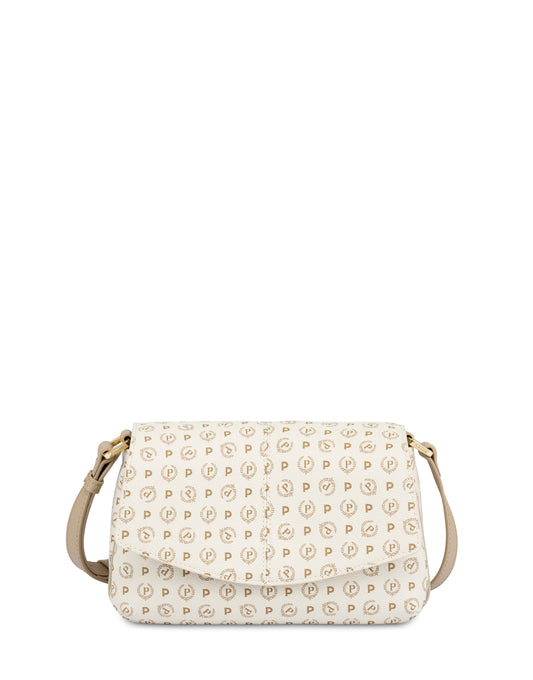 Crossbody Bag In Heritage Logo Avorio/ghiaccio Pollini