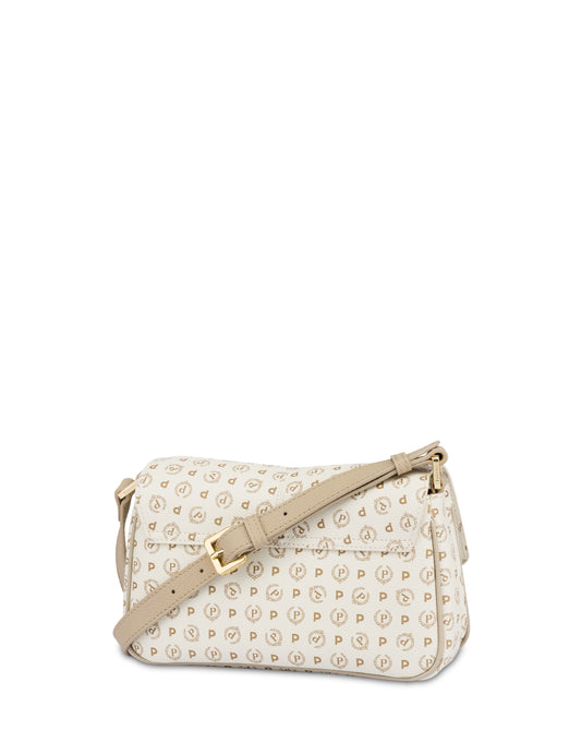 Crossbody Bag In Heritage Logo Avorio/ghiaccio Pollini