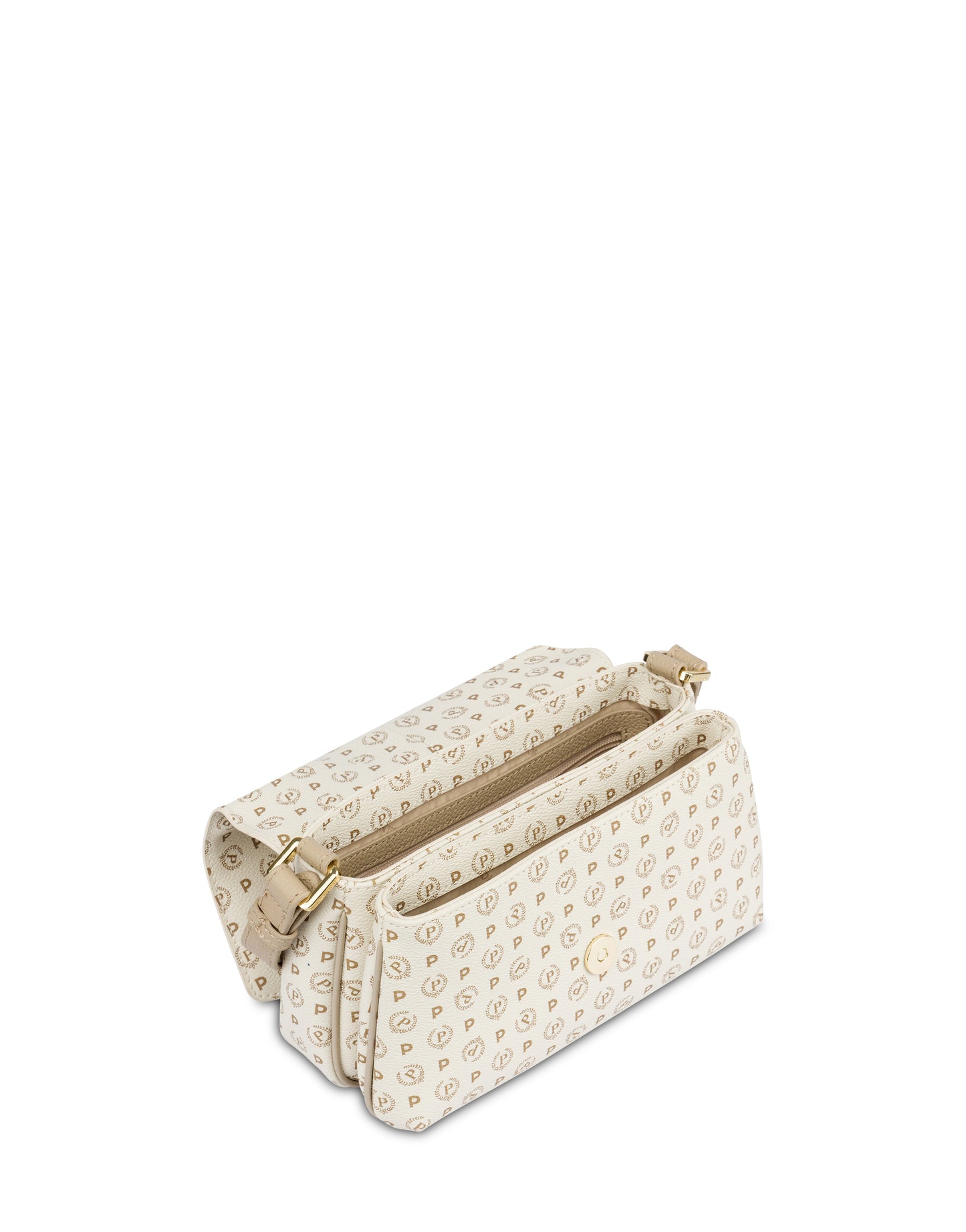 Crossbody Bag In Heritage Logo Avorio/ghiaccio Pollini