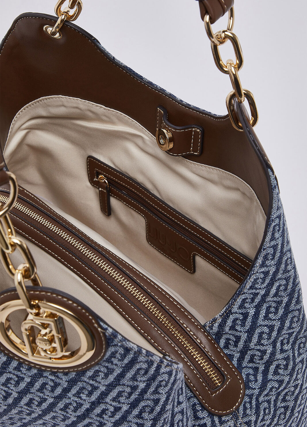 Borsa satchel media effetto denim Liu Jo