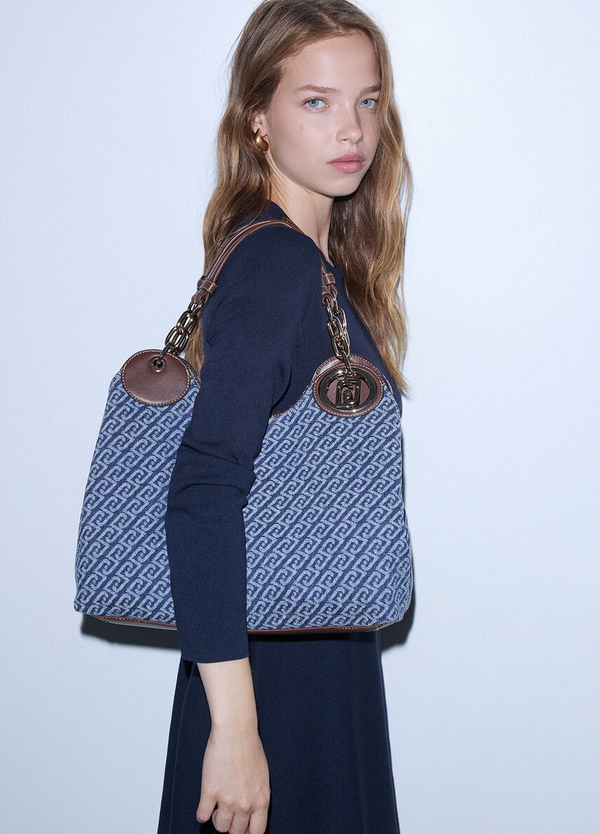 Borsa satchel media effetto denim Liu Jo