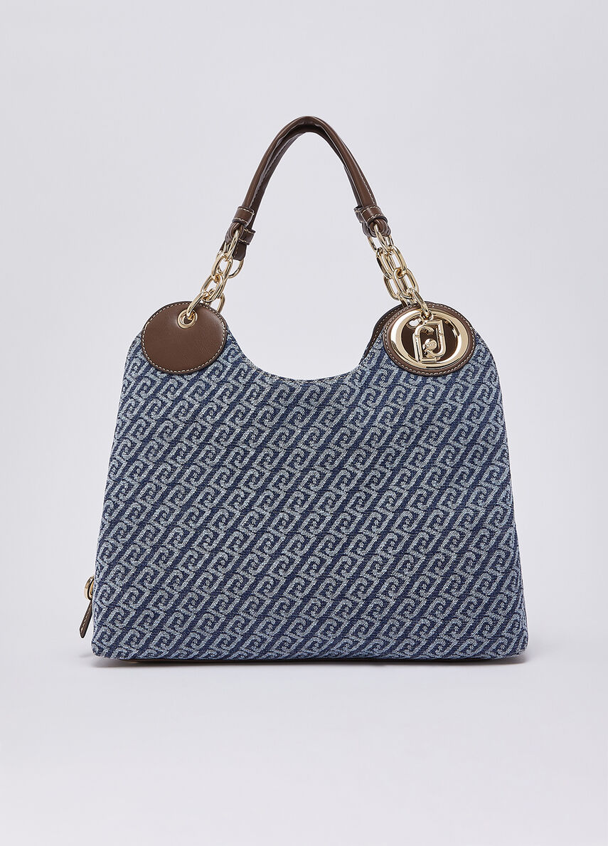 Borsa satchel media effetto denim Liu Jo